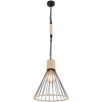 Hängeleuchte Halia H: 140 Cm 1-Flammig, Mit Hanfseil - Schwarz/Braun, Natur, Naturmaterialien/Metall (35/140cm) - Globo