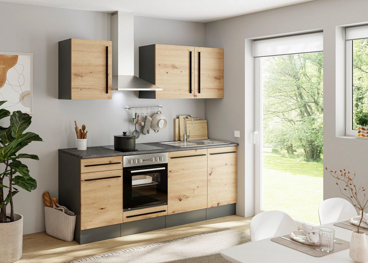 Kuchyňský blok bez spotřebičů JAZZ 8 - černá/antracitová, Lifestyle, kompozitní dřevo/plast (220cm) - MID.YOU