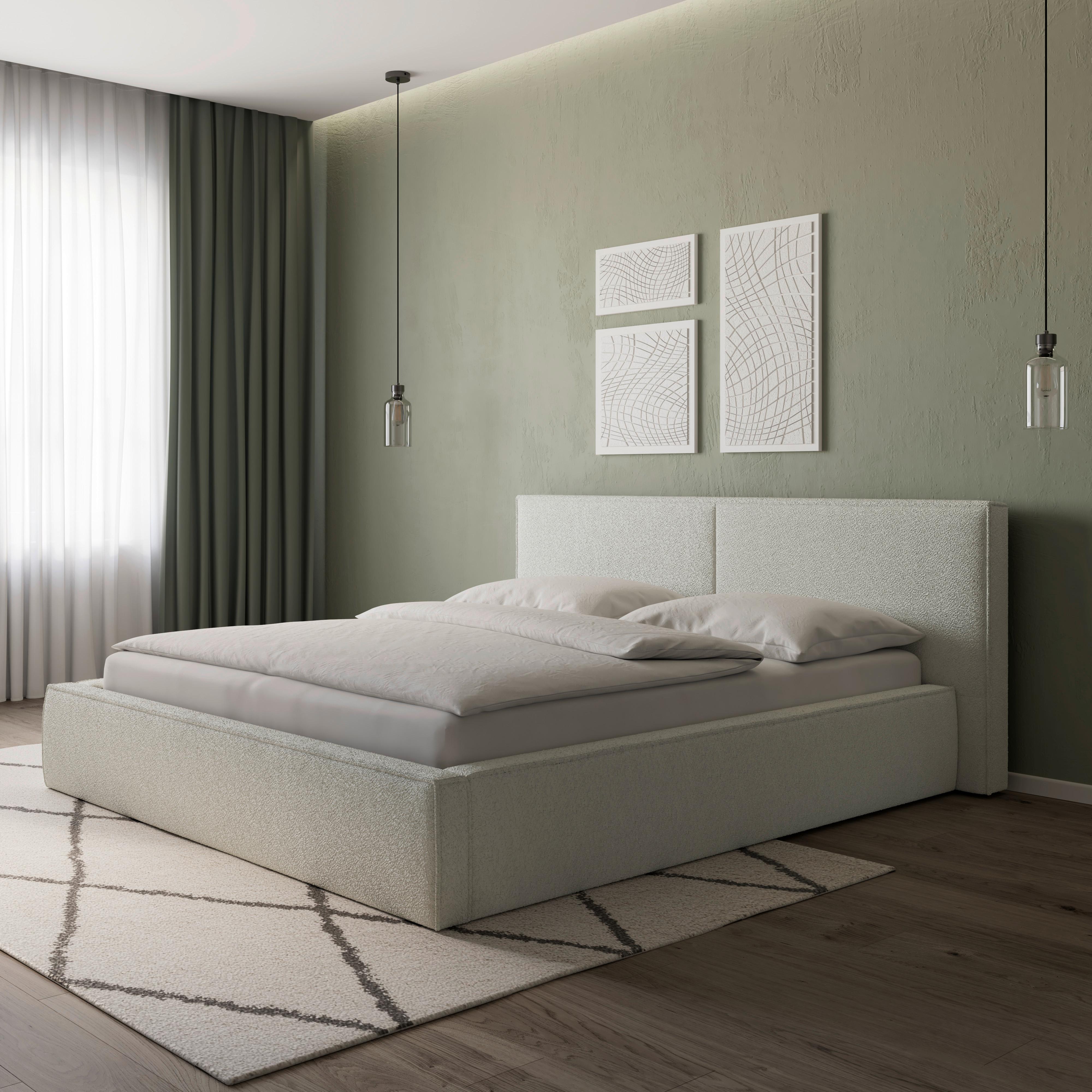 Čalouněná postel SERENA 180x200 cm, bílá - černá/krémová, Moderní, kov/dřevo (180/200cm) - Bessagi Home