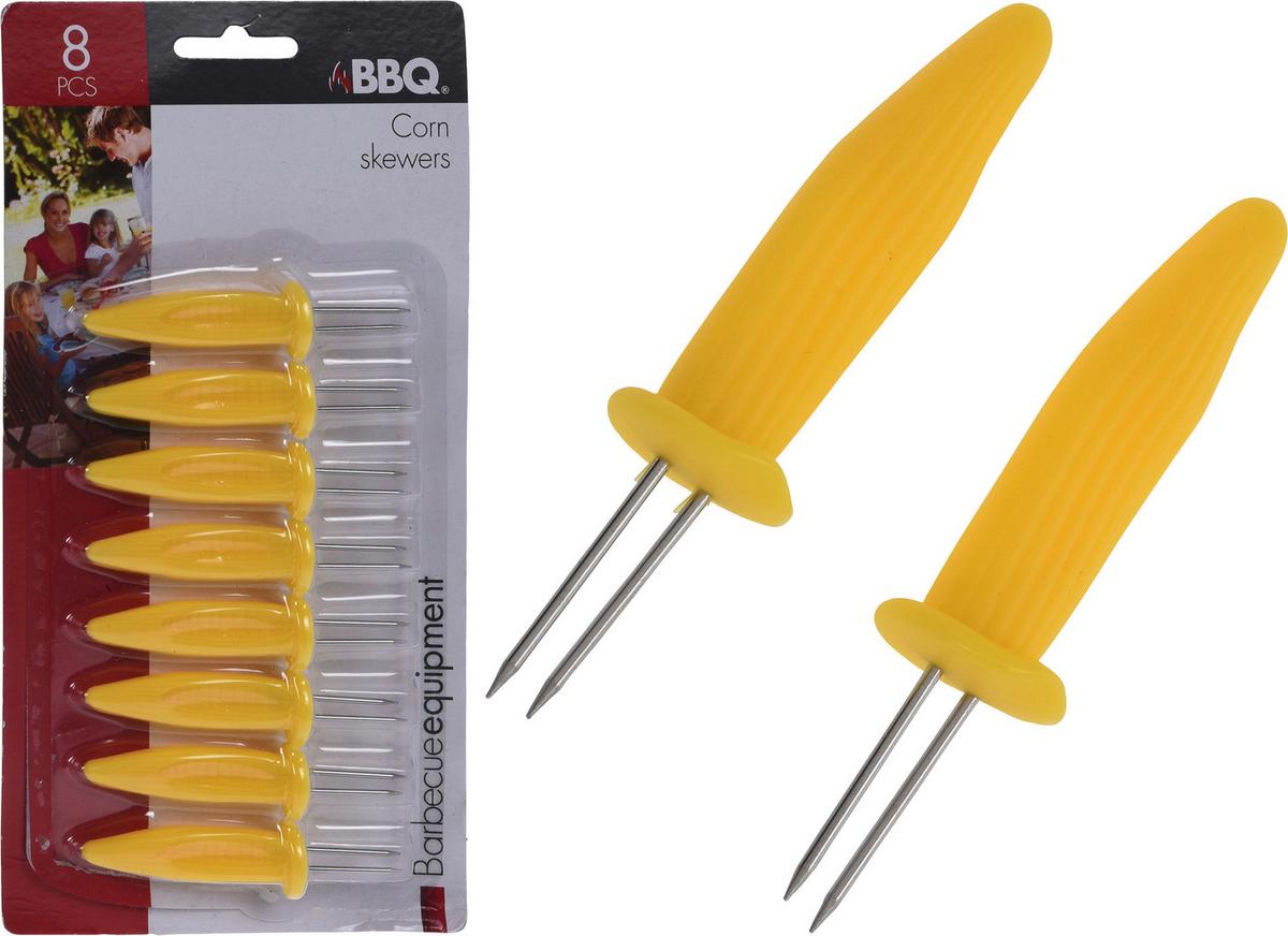 Kukoricacső-tartó Bbq Bbq - sárga/ezüstszínű, Basics, műanyag/fém (12/2/24cm)