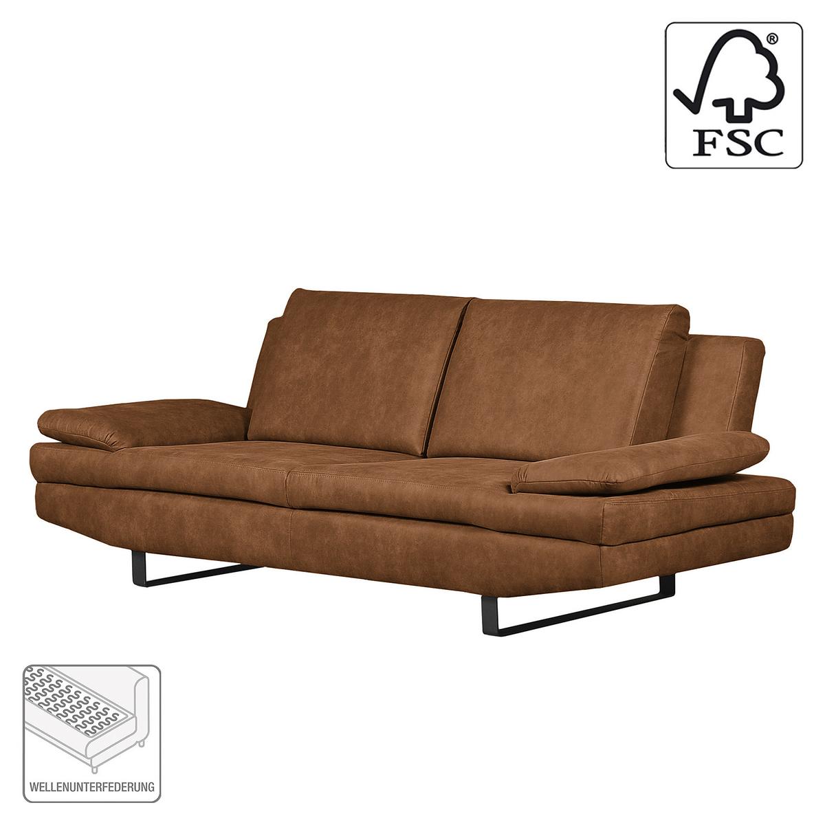 3-Sitzer-Sofa Jovanna, Cognac B: 218 cm - Cognac/Schwarz, Design, Textil (218/78/88cm) - MID.YOU