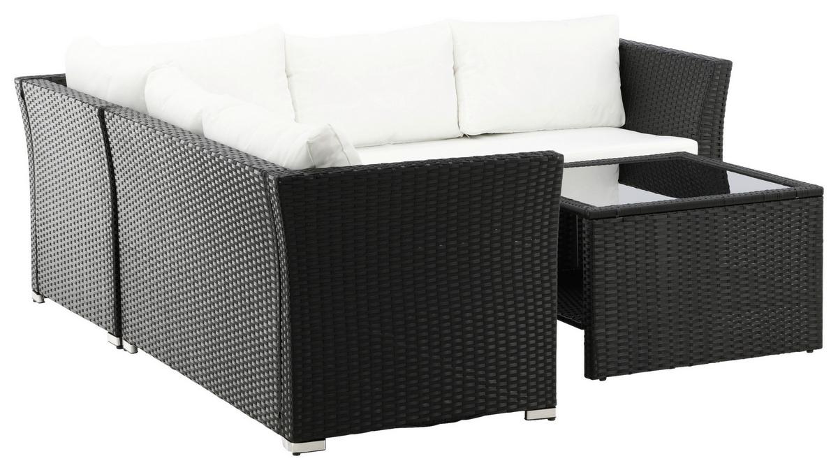 Loungegarnitur 4-Tlg Haiti aus Kunststoff mit Kissen - Schwarz, KONVENTIONELL, Kunststoff - Gardenson