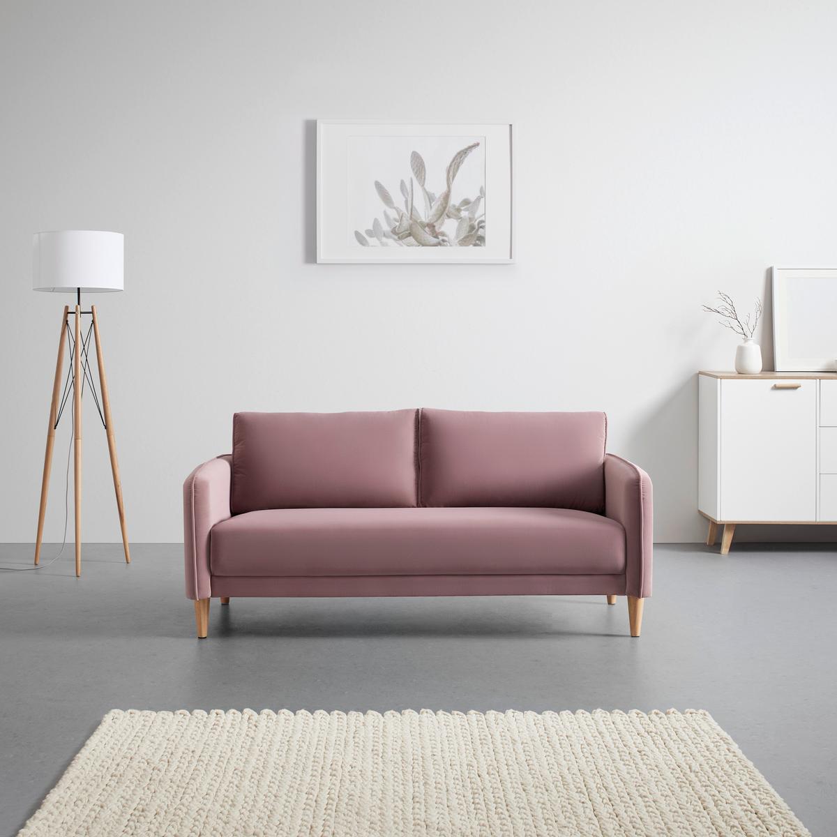 Pohovka LIVIA růžová - růžová/přírodní barvy, Moderní, dřevo/textil (176/78/76cm) - Bessagi Home