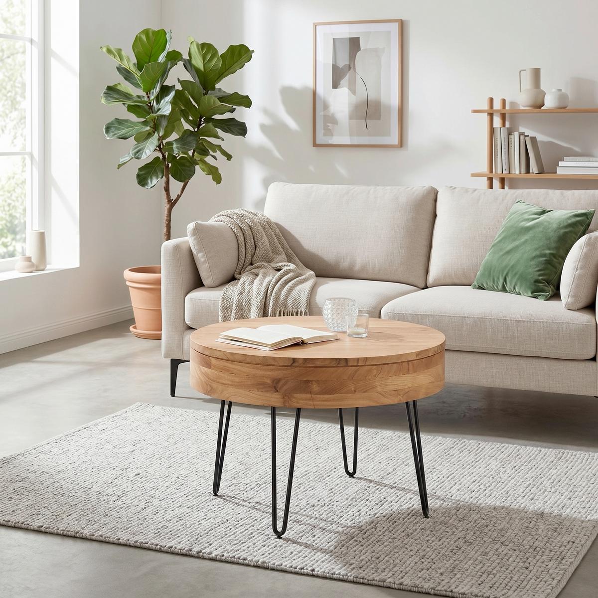 KONFERENČNÍ STOLEK STAN - černá/barvy akácie, Lifestyle, kov/dřevo (70/70/50cm) - Zandiara