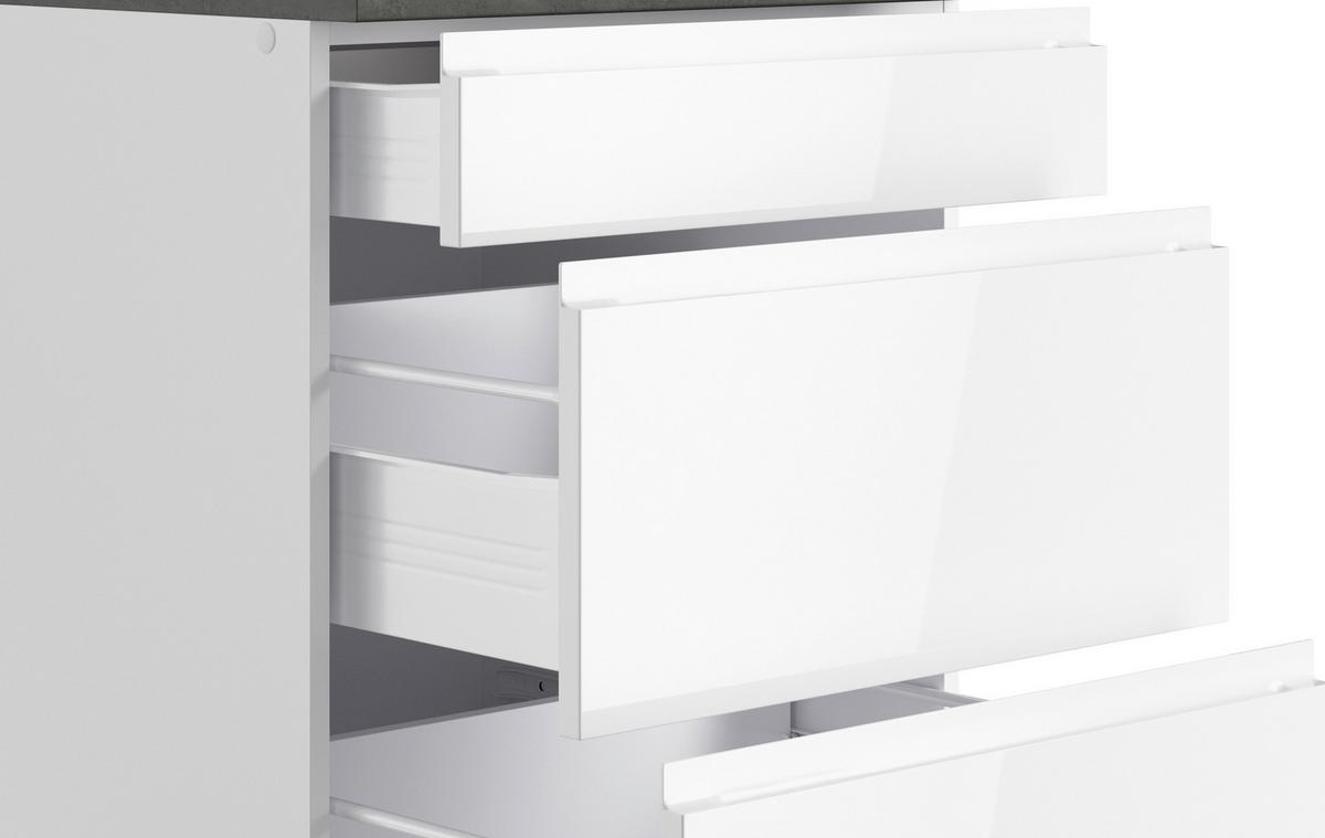 Küchenzeile Monza mit Geräten B: 300 cm Weiß/Grau + Spüle - Weiß Hochglanz/Weiß, LIFESTYLE, Holzwerkstoff (300cm) - Held