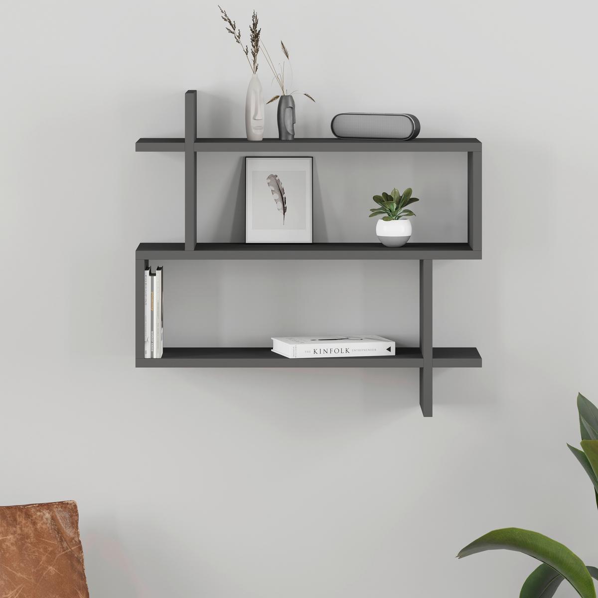 Wandboard Paralel Regal - Anthrazit, Design, Holzwerkstoff (70/65/22cm) - Livetastic
