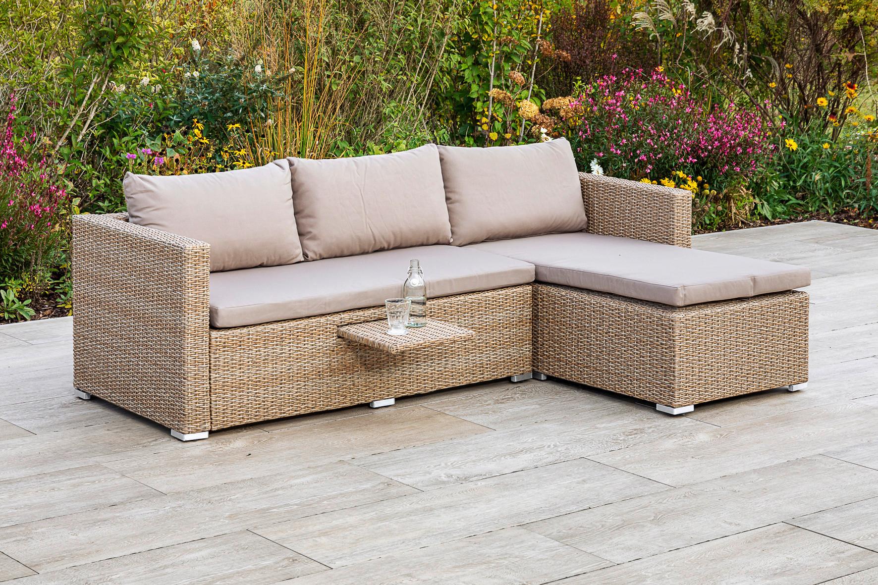Loungegarnitur Veneto aus Kunststoff mit Kissen - Naturfarben, MODERN, Kunststoff/Metall (215/140cm) - Gardenson