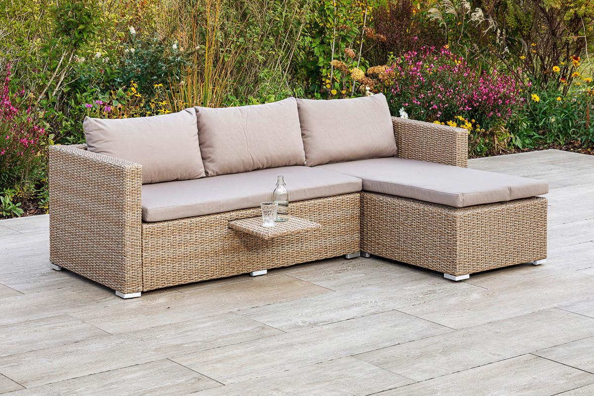 Loungegarnitur Veneto aus Kunststoff mit Kissen - Naturfarben, MODERN, Kunststoff/Metall (215/140cm) - Gardenson