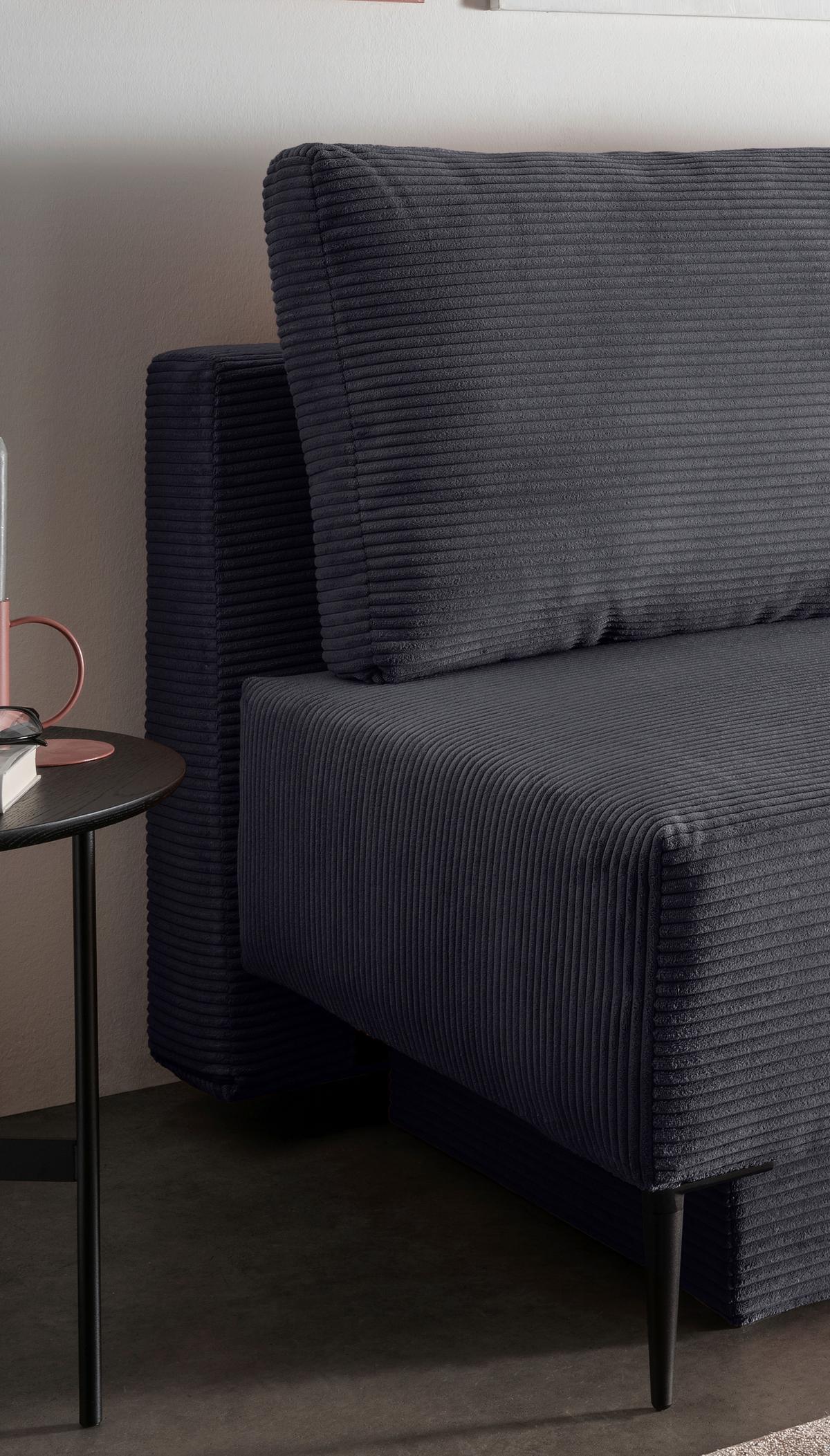 Schlafsofa Petri Grau Cord, Rücken Echt B: 198 cm - Schwarz/Grau, MODERN, Textil (198/90/100cm) - Livetastic