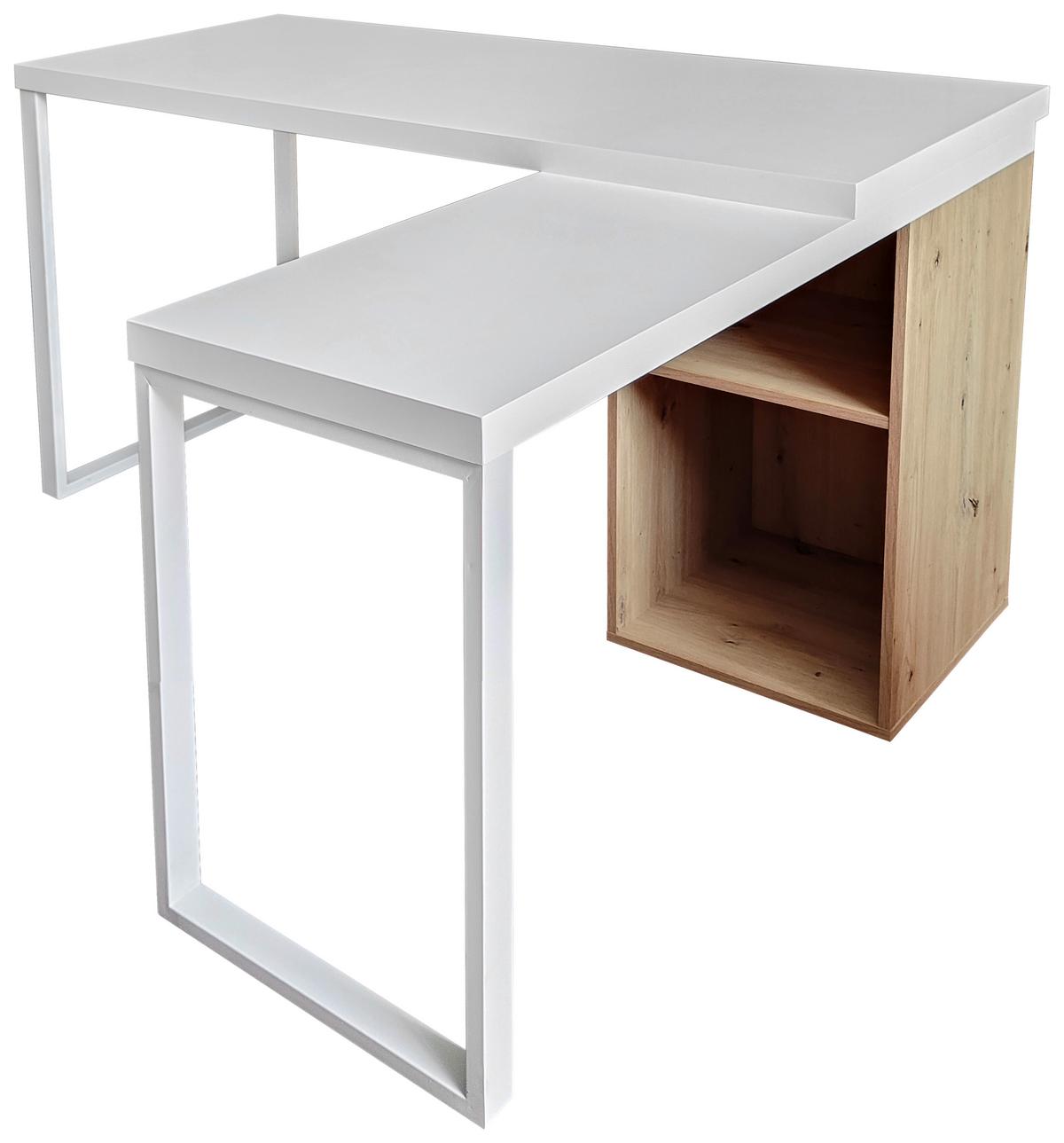 Eckschreibtisch Mit Stauraum B: 140cm H: 75cm Tamara - Eichefarben/Weiß, MODERN, Holzwerkstoff/Metall (140/60/75cm) - MID.YOU