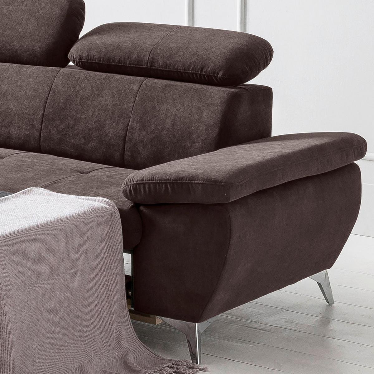 Ecksofa Mit Schlaffunktion Und Bettkasten Gisele Braun - Chromfarben/Dunkelbraun, KONVENTIONELL, Textil (209/256cm) - Livetastic