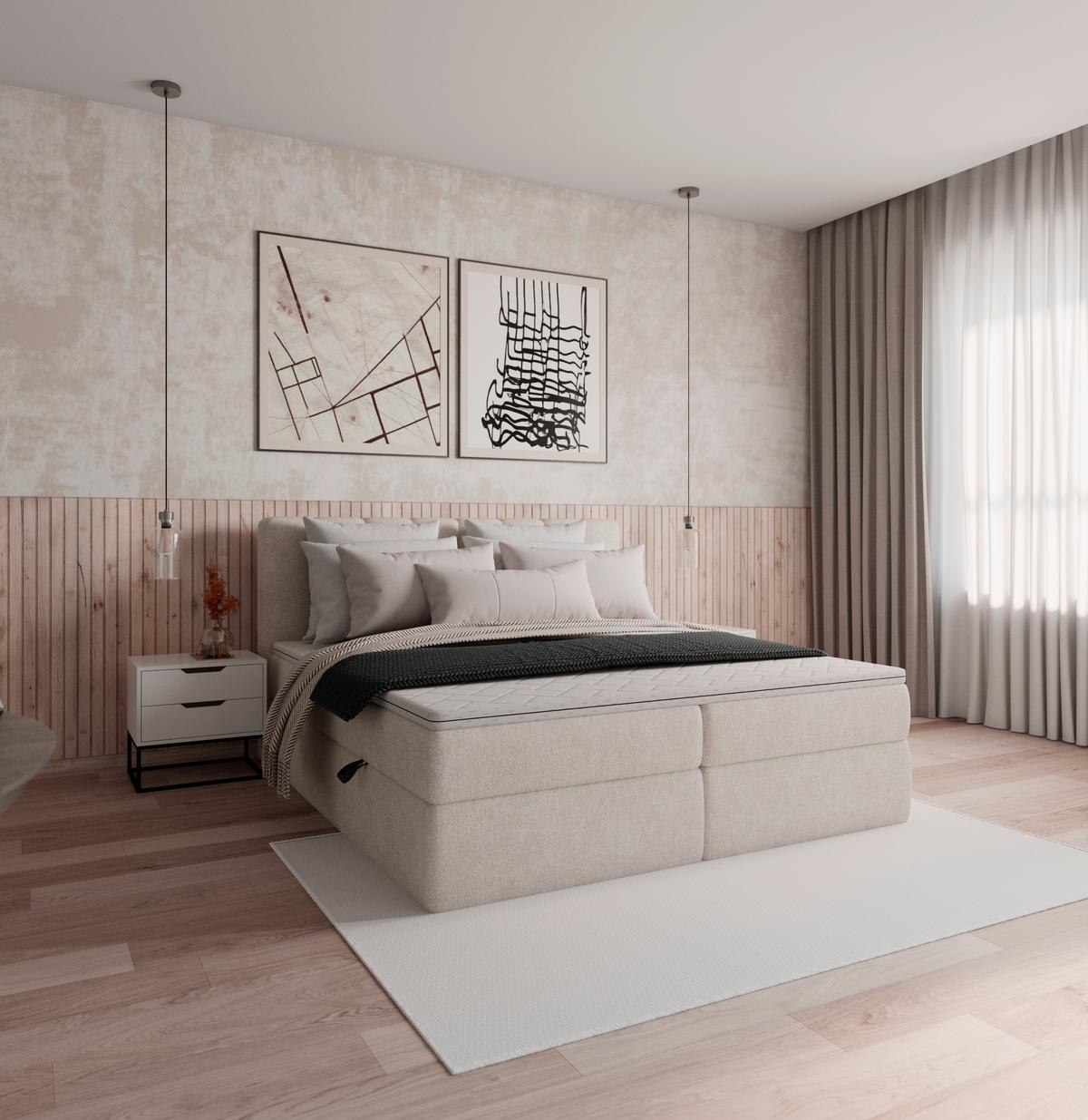 Boxspringová postel MALA 180x200 cm, béžová - černá/krémová, Moderní, dřevo/kompozitní dřevo (180/200cm) - Bessagi Home