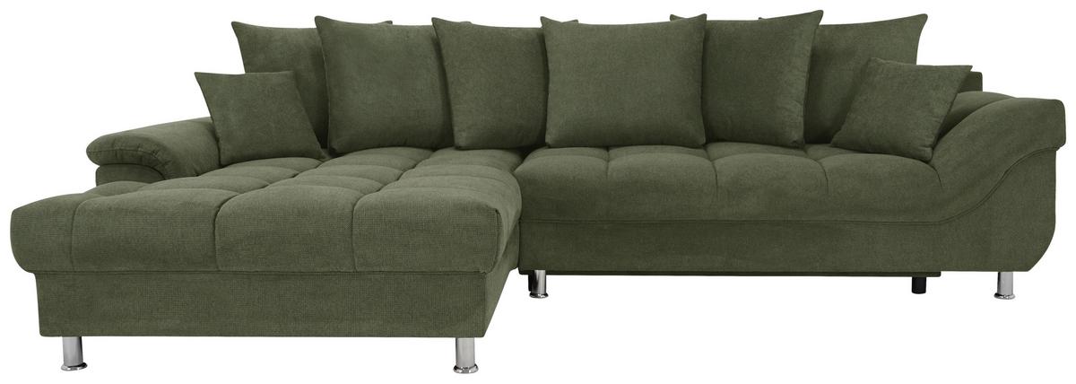Rohová sedačka ERICE, levá, zelená - zelená/barvy chromu, Design, textil/plast (198/312cm)