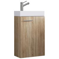 Waschtischkombi Slito B: 40,5cm Eiche Dekor - Weiß/Sonoma Eiche, MODERN, Keramik/Holzwerkstoff (40,5cm) - MID.YOU