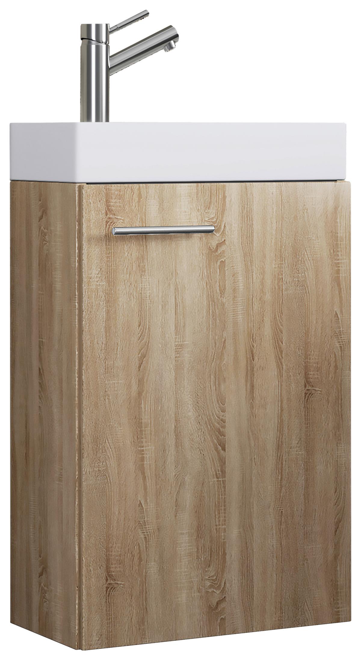 Waschtischkombi Slito B: 40,5cm Eiche Dekor - Weiß/Sonoma Eiche, MODERN, Keramik/Holzwerkstoff (40,5cm) - MID.YOU