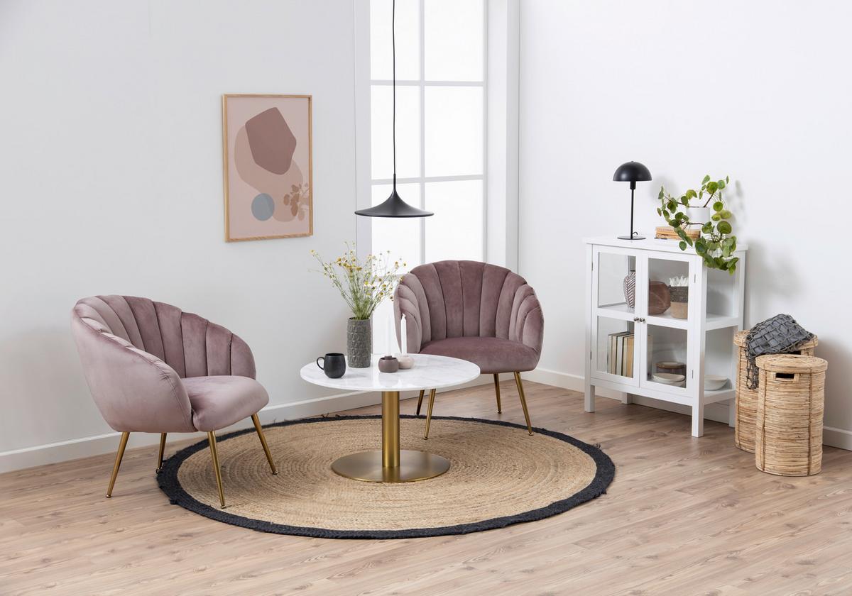 Konferenčný stolík CORBY - biela/mosadzná, Trend, kov/kameň (80/80/45cm) - MID.YOU