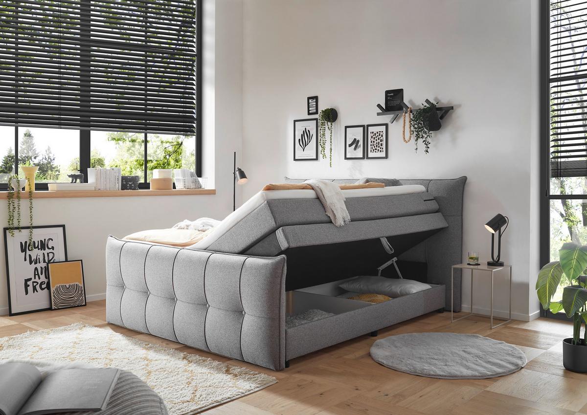 Boxspringbett Mit Topper & Bettkasten 180x200 Manchester - Dunkelgrau/Schwarz, MODERN, Holzwerkstoff/Textil (180/200cm) - MID.YOU