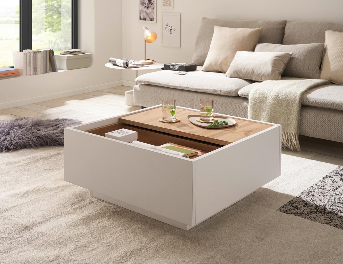 Couchtisch Long Island Weiß/Eiche Wotan B: 75 cm - Eiche Wotan/Weiß, Design, Holzwerkstoff (75/34/75cm) - MID.YOU