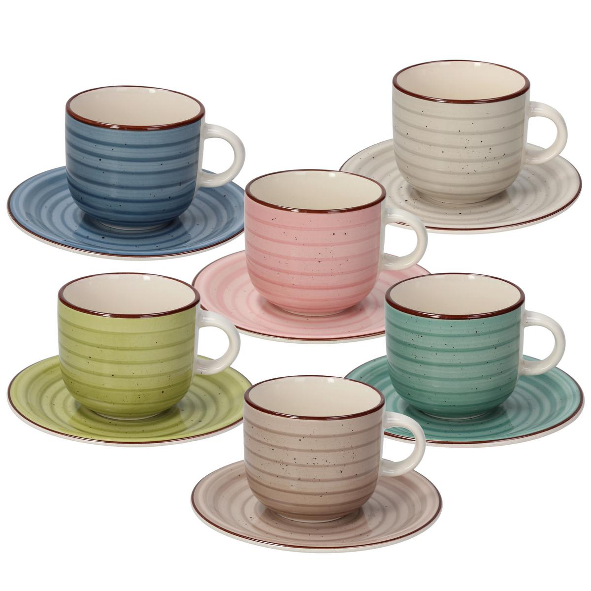 Kaffeetassenset Louise 12-Tlg. Keramik Multicolor - Blau/Beige, Basics, Keramik - Tognana