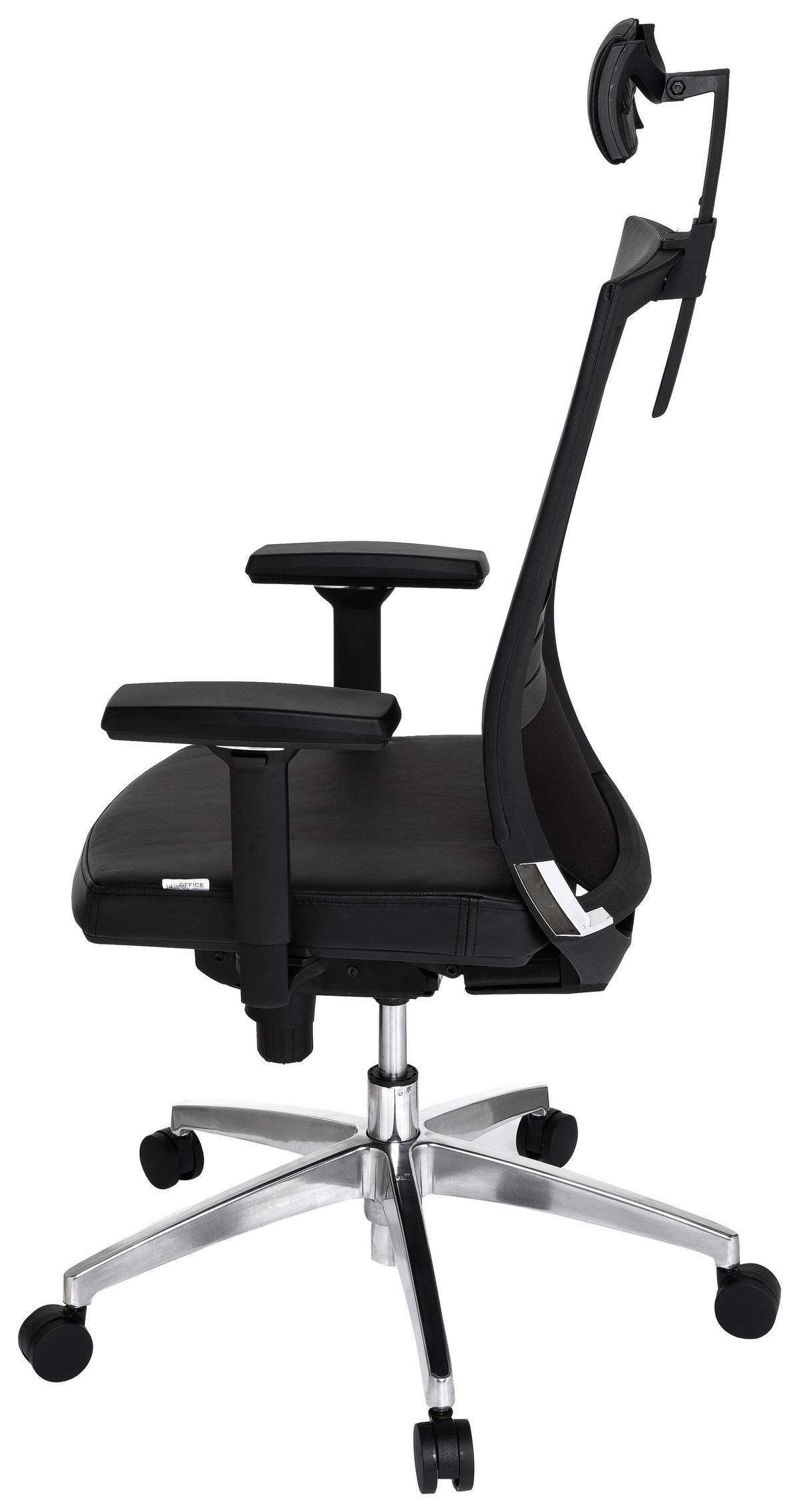 Drehstuhl Porto Max High Schwarz - Alufarben/Schwarz, MODERN, Leder/Kunststoff (59/117/49cm) - MID.YOU
