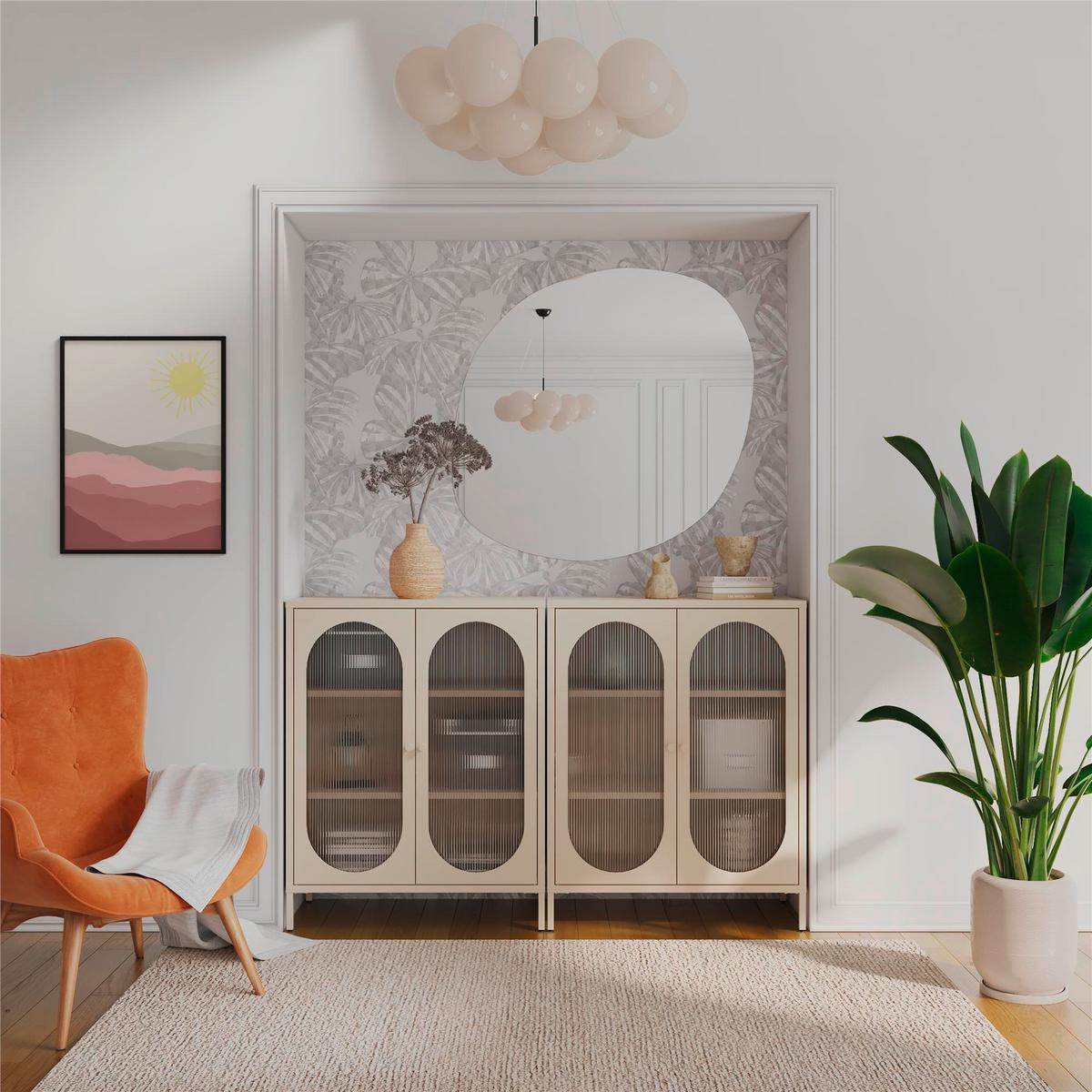Highboard Luna Creme B: 80 cm - Creme, Design, Glas/Metall (80/102/40cm) - MID.YOU