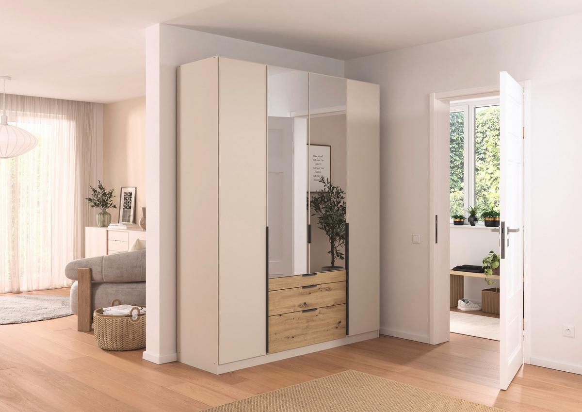 Drehtürenschrank Alabama-Super Mit Spiegel,champagner B:181cm - Champagner/Eichefarben, Trend, Holzwerkstoff (181/229/54cm)