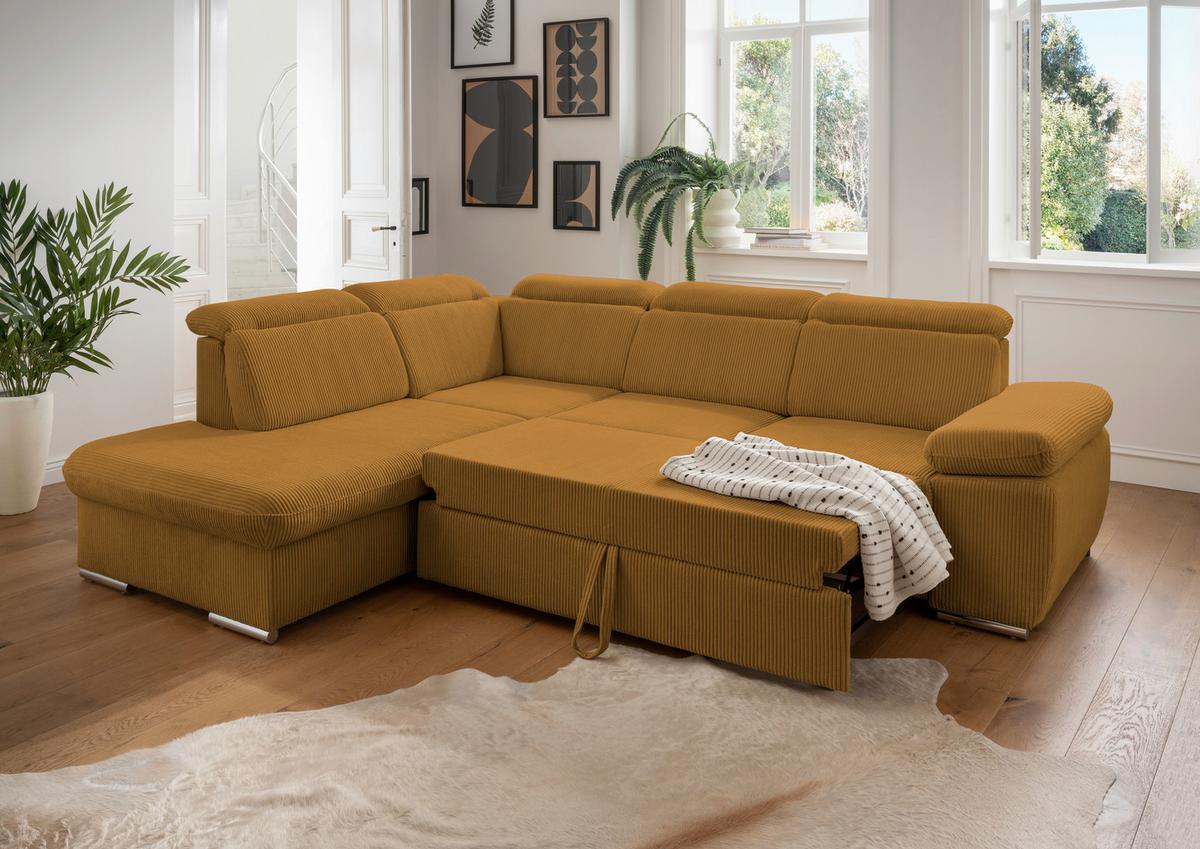 Ecksofa Vasto Goldfarben S: 228x283 cm - Chromfarben/Goldfarben, Design, Textil (228/283cm) - Livetastic