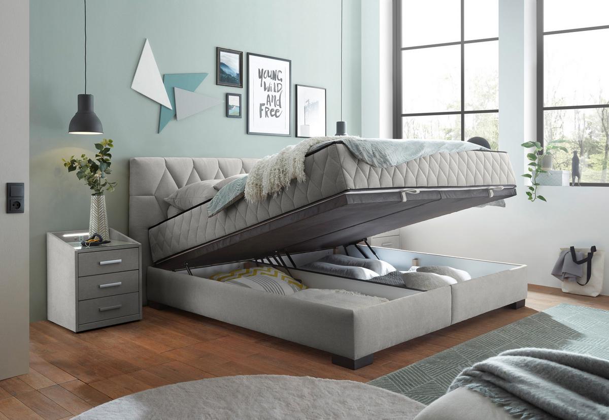 Boxbett Nagol B - Hellgrau/Schwarz, MODERN, Holzwerkstoff/Textil (180/200cm) - MID.YOU
