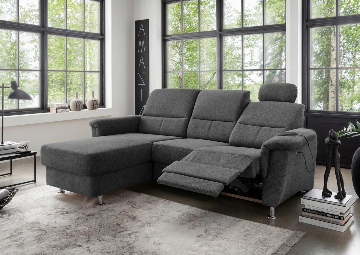 Ecksofa Mit Bettkasten Parole Anthrazit Chenille - Chromfarben/Anthrazit, MODERN, Textil (165/231cm) - Livetastic