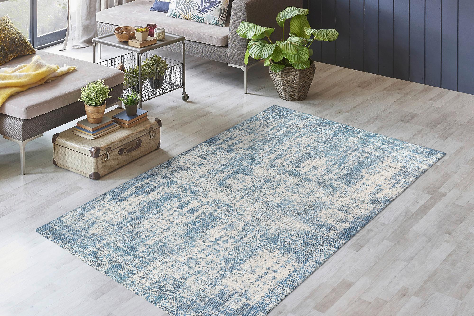 Vintage-Teppich Percy 200 - Blau, KONVENTIONELL, Textil (80/150cm)