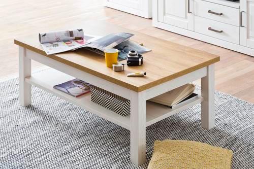 Couchtisch Brixen Weiß/Eichefarben - Eichefarben/Weiß, Design, Holzwerkstoff (114/70/46cm) - Livetastic