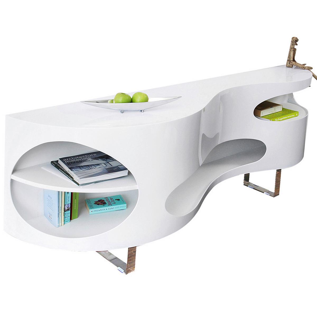 Sideboard Weiß Hochglanz B: 200cm - Edelstahlfarben/Weiß Hochglanz, Design, Holzwerkstoff (200/60/50cm) - Livetastic