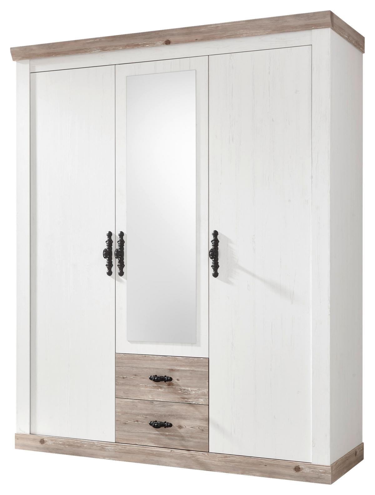 Kleiderschrank Florenz Pinie Weiß Dekor, B: 169cm - Hellbraun/Pinienfarben, Design, Holzwerkstoff (169/201/60cm) - MID.YOU