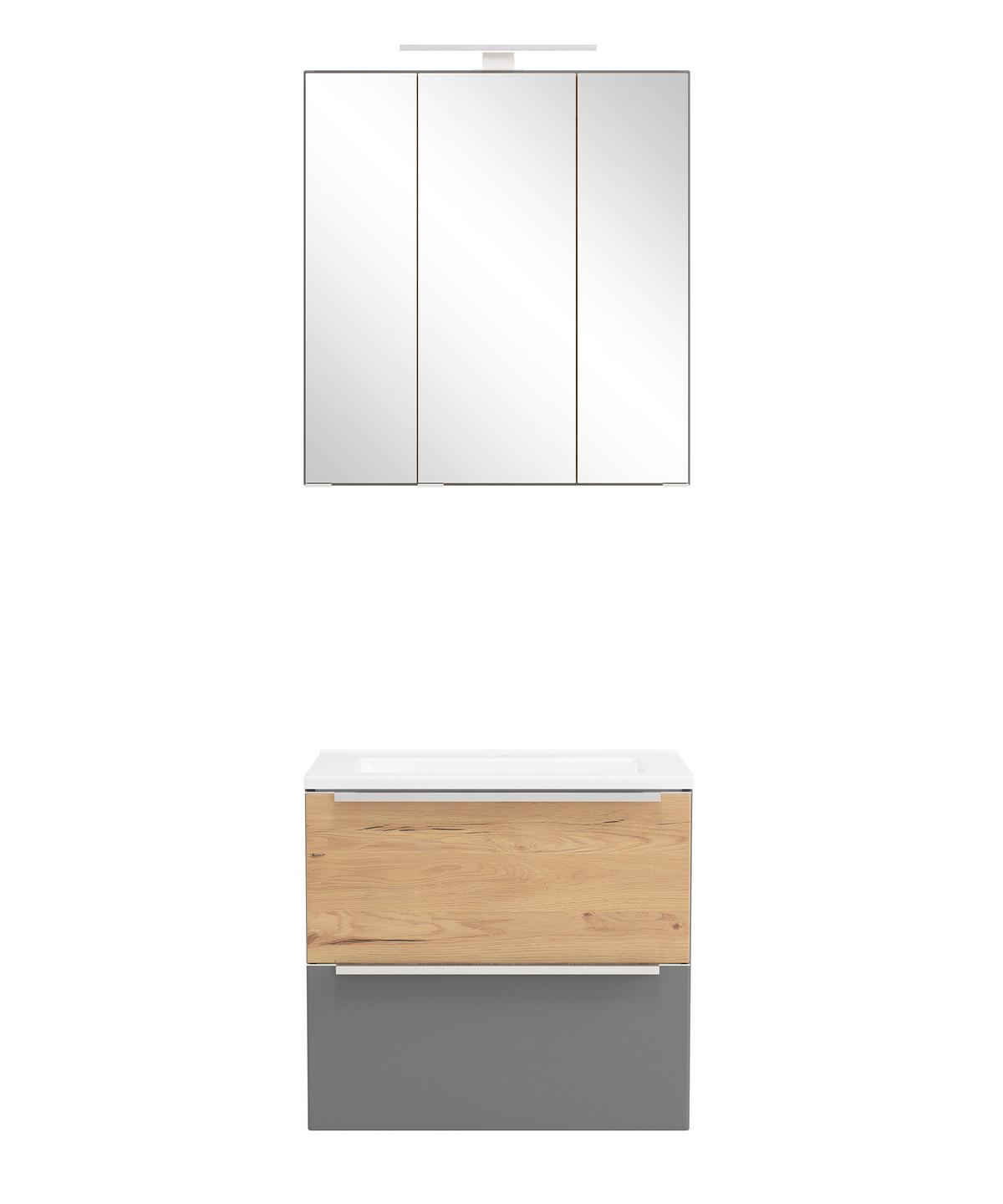 Badezimmer Verona Grau/Wildeiche 2-teilig - Wildeiche/Weiß, Trend, Glas/Holzwerkstoff (60cm) - Held
