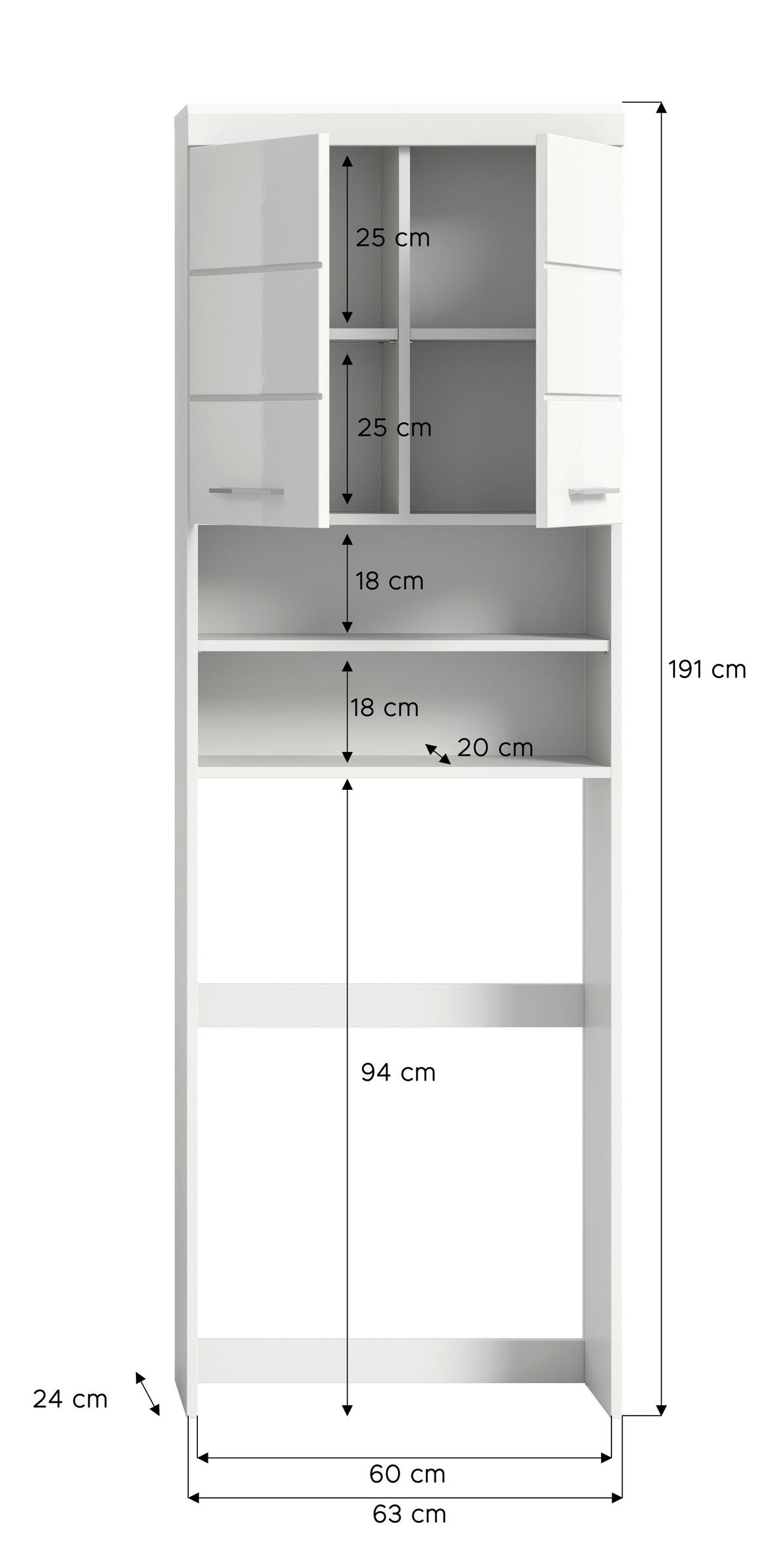 Waschmaschinenschrank Scout Weiß Hg  B: 63 cm - Weiß Hochglanz/Schwarz, MODERN, Holzwerkstoff (63/191/24cm) - MID.YOU
