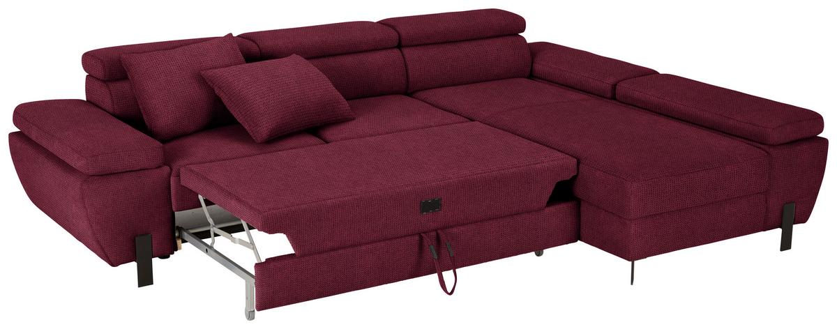 Rohová sedačka MILNA, pravá, bordová - čierna/bordová, Modern, kov/drevo (277/90/189cm) - Mömax