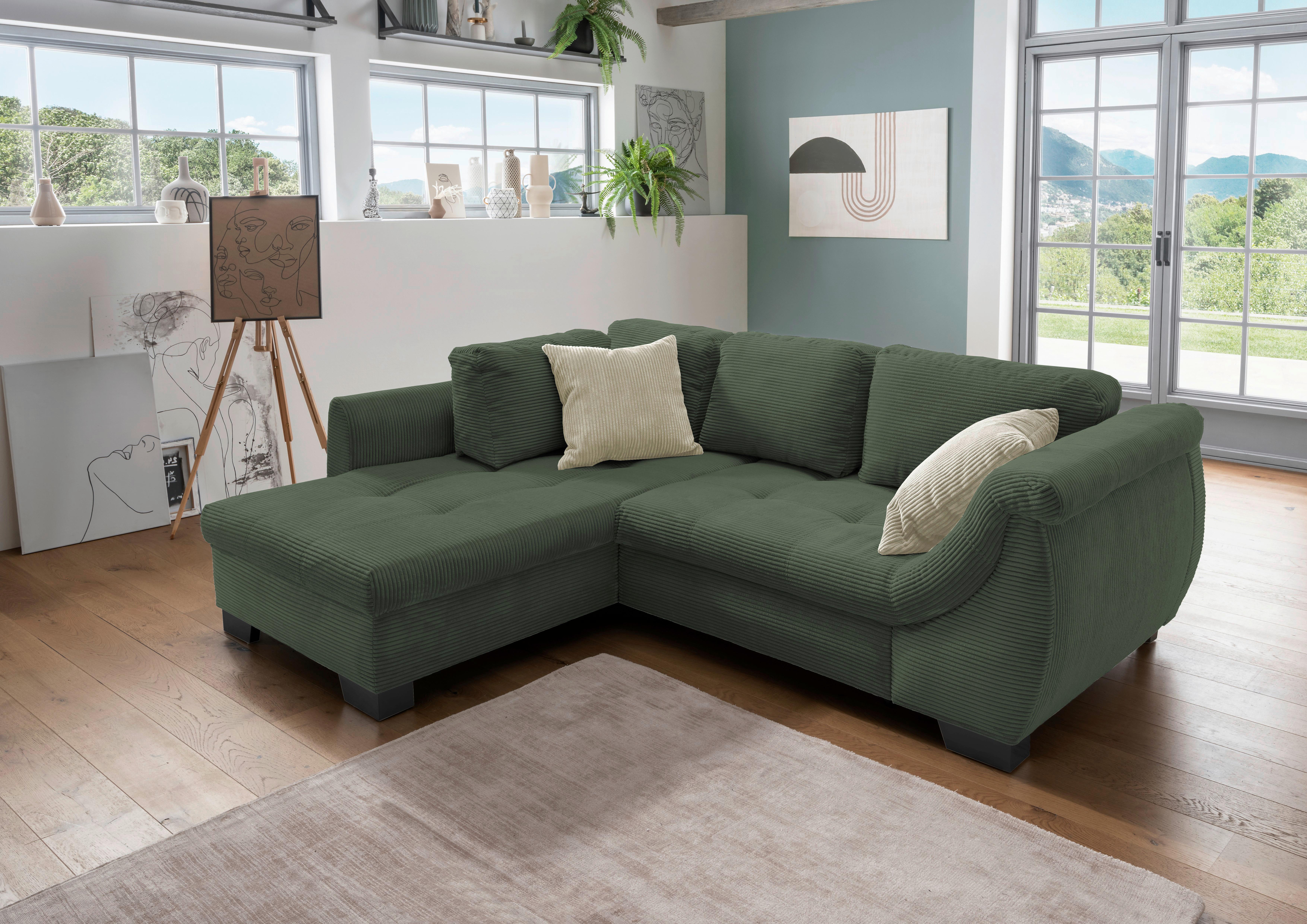 Ecksofa mit echt bezogener Rückenlehne