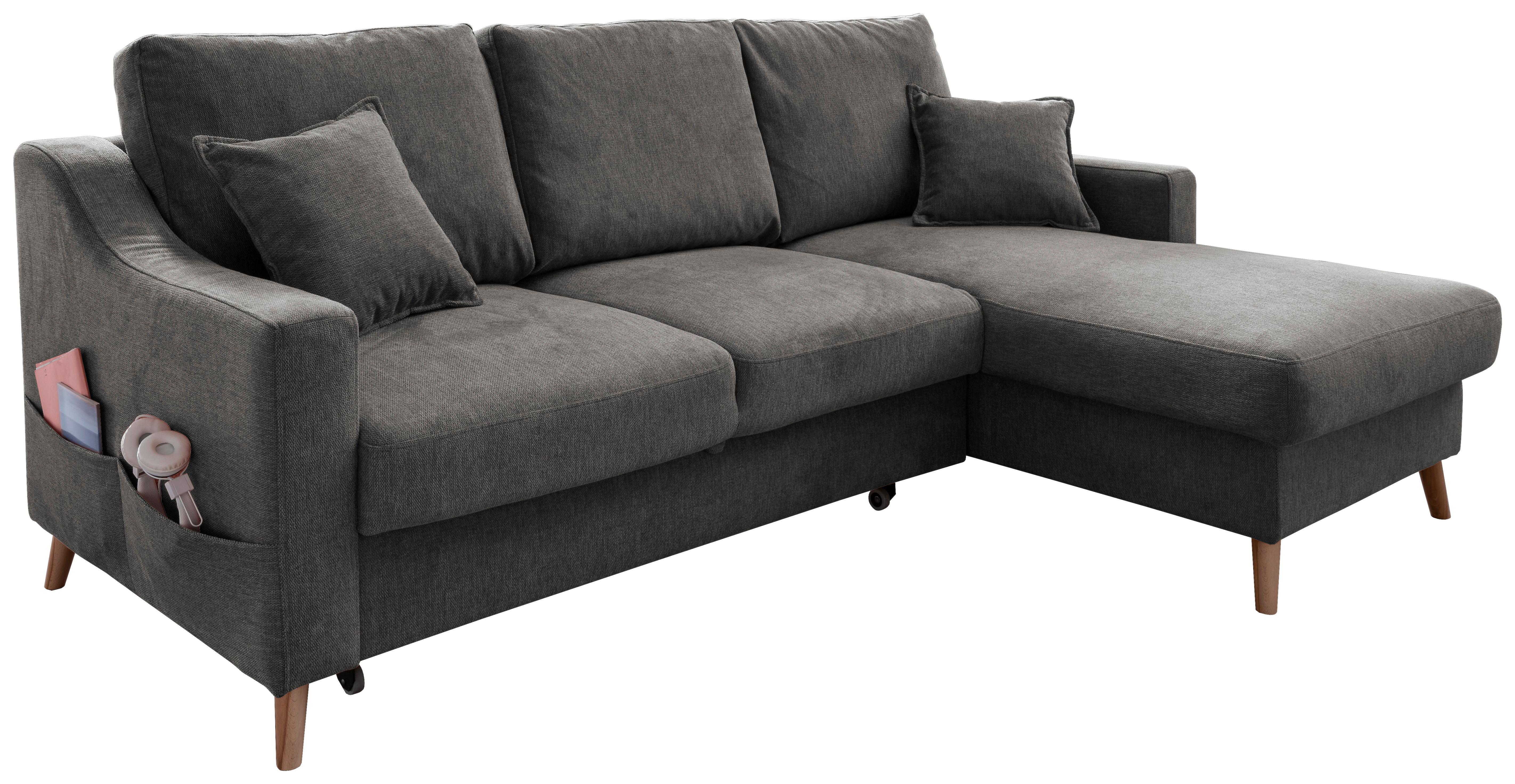 Ecksofa mit Schlaffunktion Valentina mit Kissen Anthrazit - Anthrazit/Naturfarben, KONVENTIONELL, Textil (228/150cm) - P & B