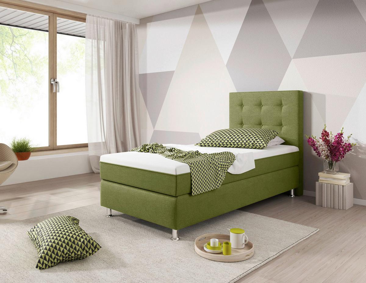 Boxspringbett 90x200 Cm Köln Plus - Silberfarben/Grün, KONVENTIONELL, Textil (90/115/210cm) - MID.YOU