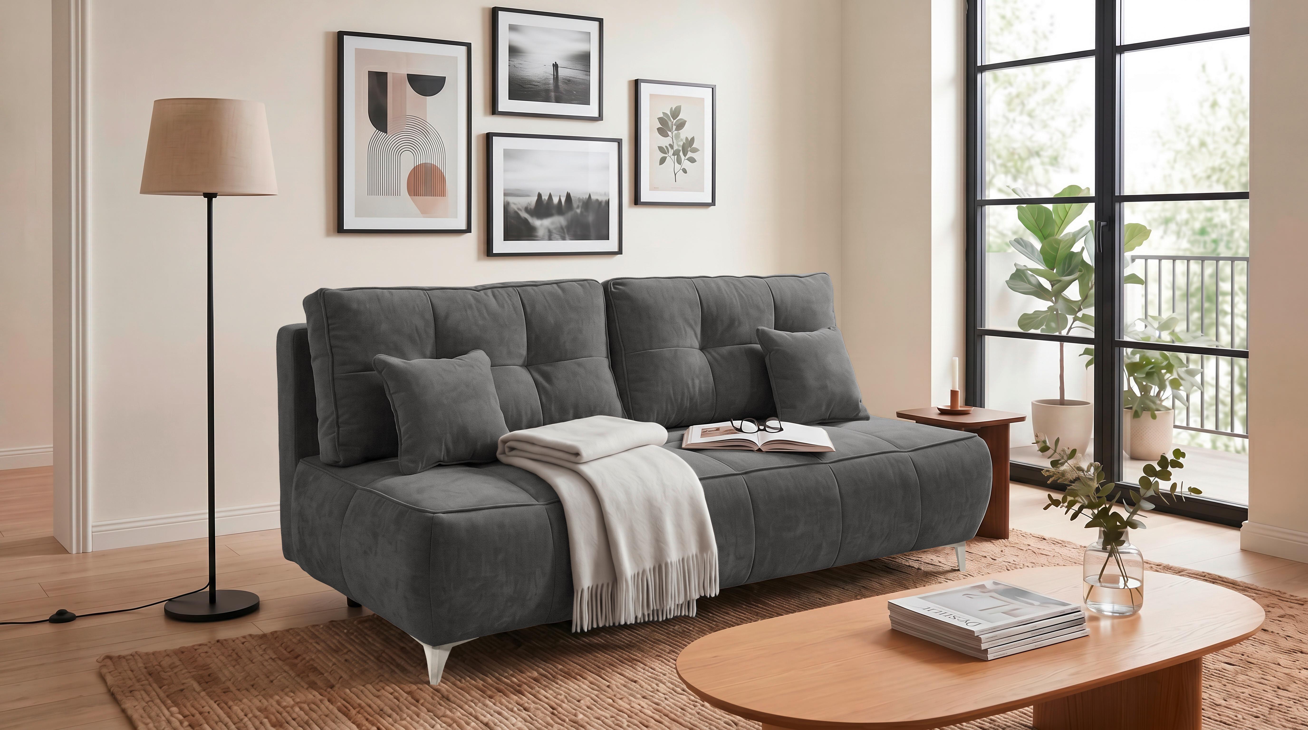 Schlafsofa Elisa Anthrazit, Schlaffunktion - Kaschmir/Anthrazit, MODERN, Textil (215/96/106cm) - MID.YOU