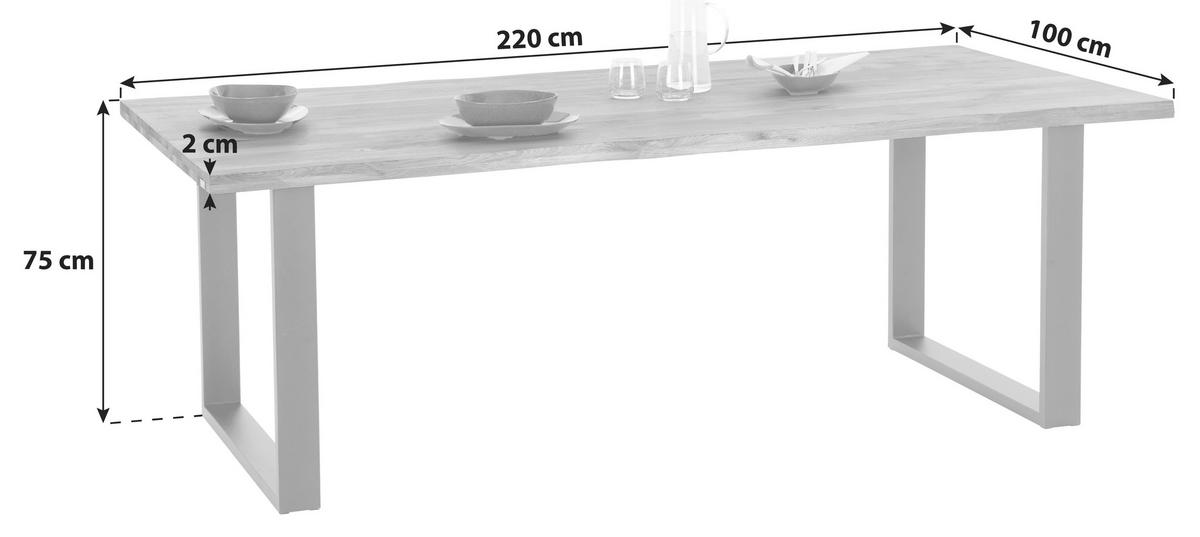 Étkezőasztal Wood 220 - natúr színű/fekete, Konventionell, fém/fa (220/75/100cm) - James Wood