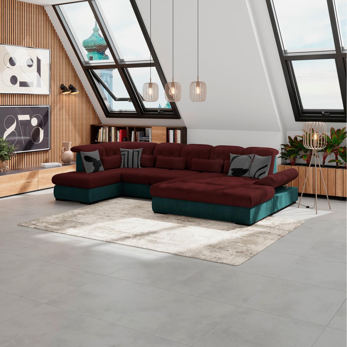 Wohnlandschaft Madera Rubinrot U: 212x358x190 Cm - Türkis/Rot, KONVENTIONELL, Kunststoff/Textil (212/358/190cm)