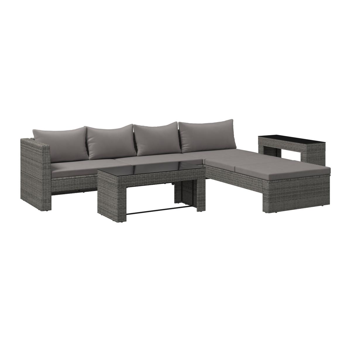 Loungegarnitur Tripolis - Schwarz/Grau, MODERN, Glas/Kunststoff (192/192cm) - Beldano