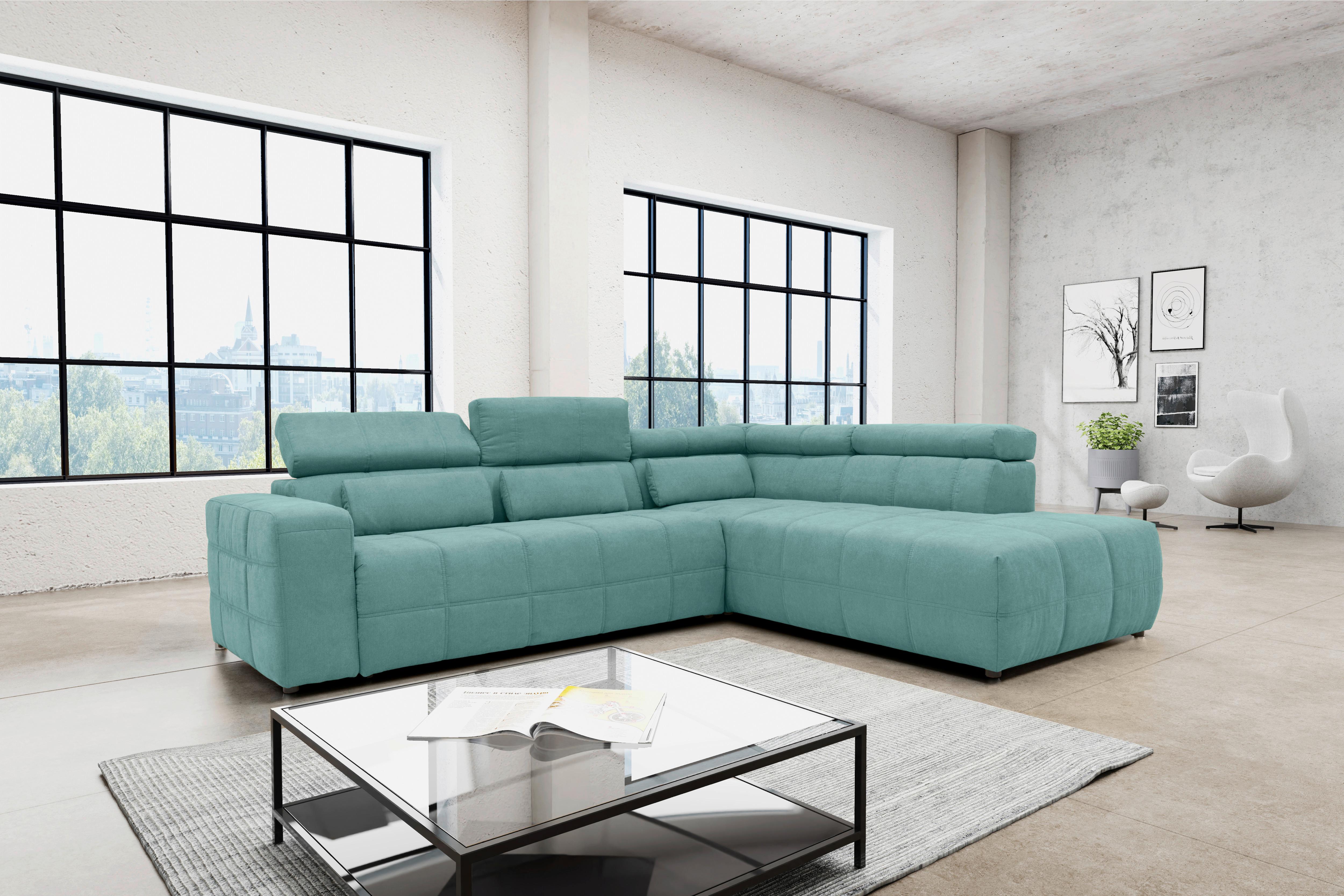 Ecksofa Brandon Kopffteile Verstellbar Mintgrün - Schwarz/Mintgrün, Design, Textil (275/228cm) - MID.YOU