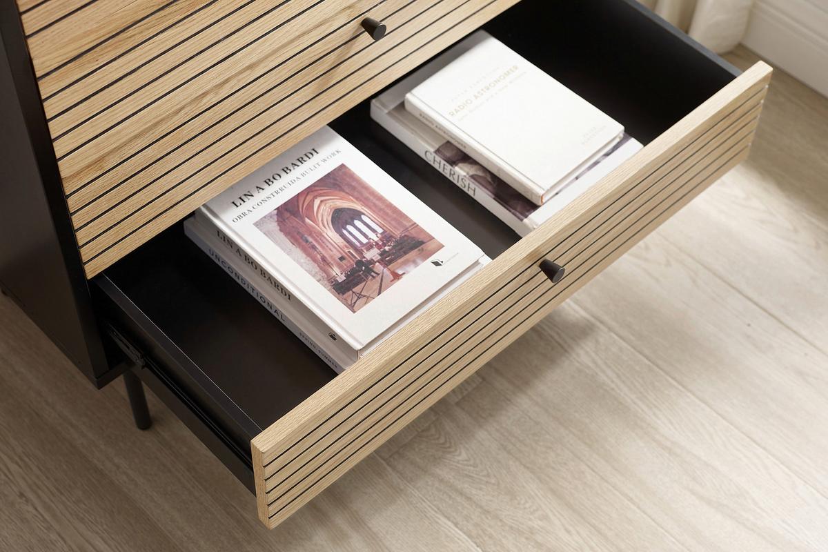 Kommode Schwarz, Eichefarben B: 80cm - Eichefarben/Schwarz, Design, Holz/Holzwerkstoff (80/85/40cm) - Livetastic