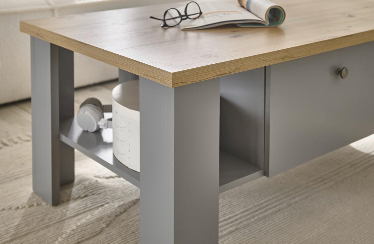 Couchtisch Chambord Hellgrau/Eiche Dekor B: 107cm - Eichefarben/Hellgrau, Design, Holzwerkstoff (107/46/67cm) - MID.YOU