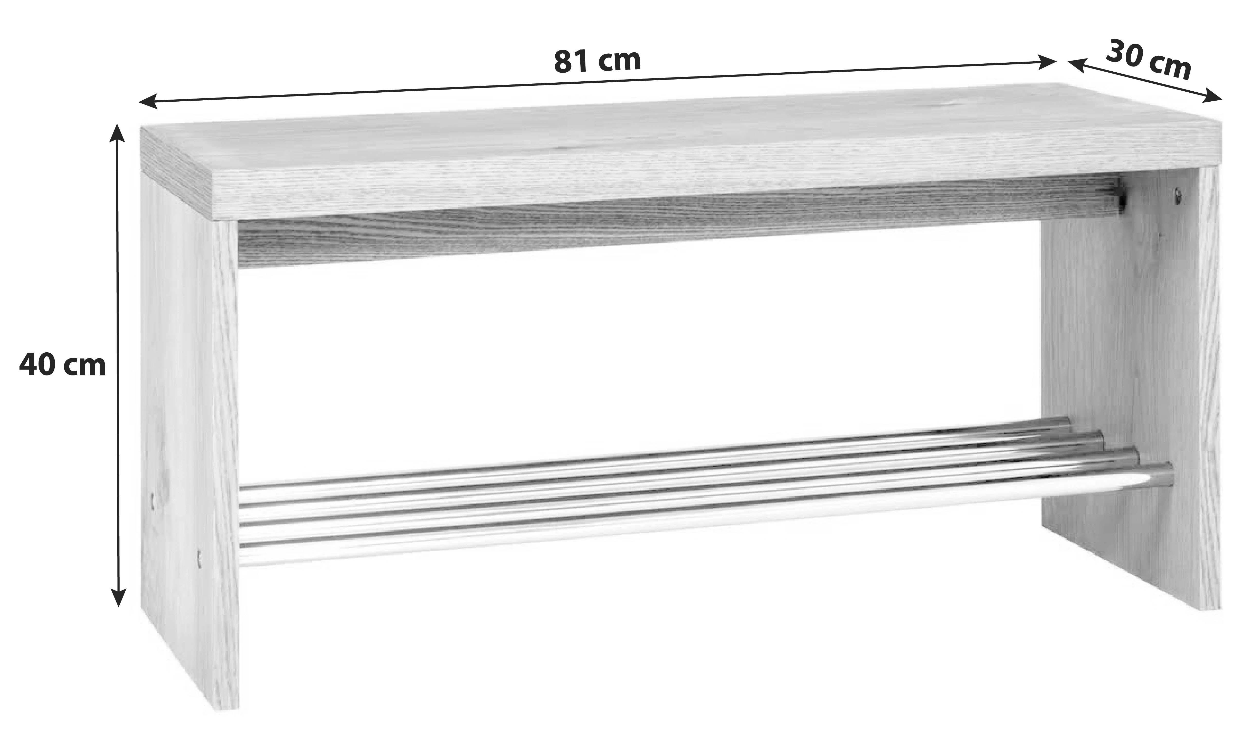 Garderobenoberbank Bench B: ca. 81 cm Schuhablage Eiche - Chromfarben/Eichefarben, Basics, Holzwerkstoff (81/40/30cm)