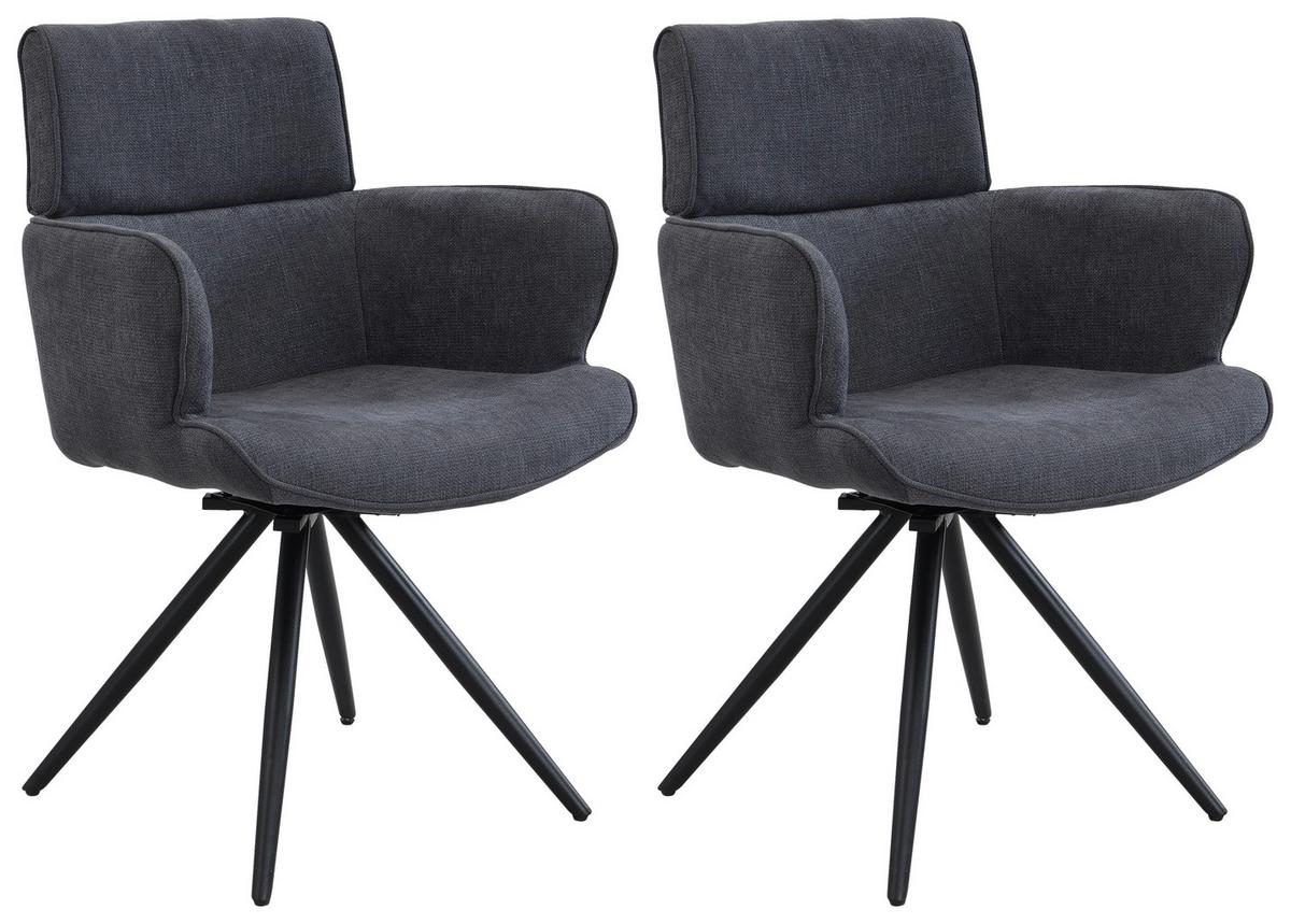 Armlehnstuhl Elis Webstoff Anthrazit, B: 62 cm - Anthrazit/Schwarz, KONVENTIONELL, Textil/Metall (62/89/62cm) - Livetastic