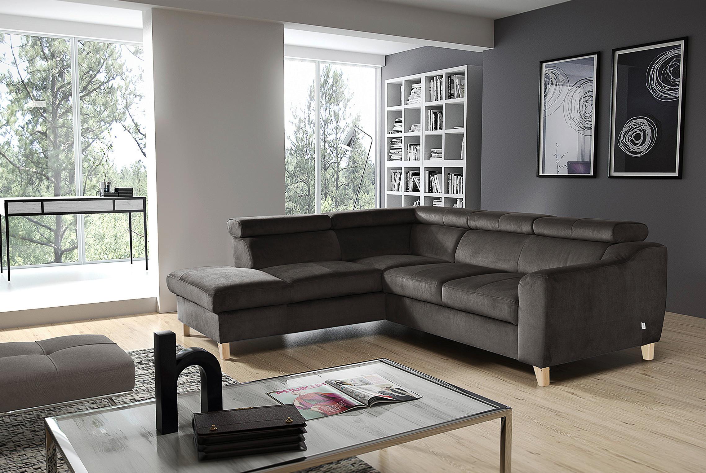 Ecksofa Aspen Mit Bettkasten Webstoff Dunkelgrau 208x245 Cm - Dunkelgrau/Buchefarben, Design, Textil (208/245cm) - Livetastic