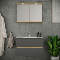 Fürdőszobabútor Cosila - méztölgy színű/antracit, Trend, faalapú anyag/kerámia (110cm) - MID.YOU